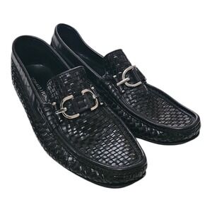 Donald J Pliner DACIO Black Woven Leather Horsebit Loafers Mens 10 Made in Italy